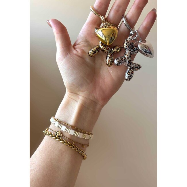 Sleutel/Tashanger - 'Balloon Dog' Zilver/Panter