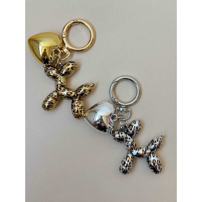 Sleutel/Tashanger - 'Balloon Dog' Zilver/Panter