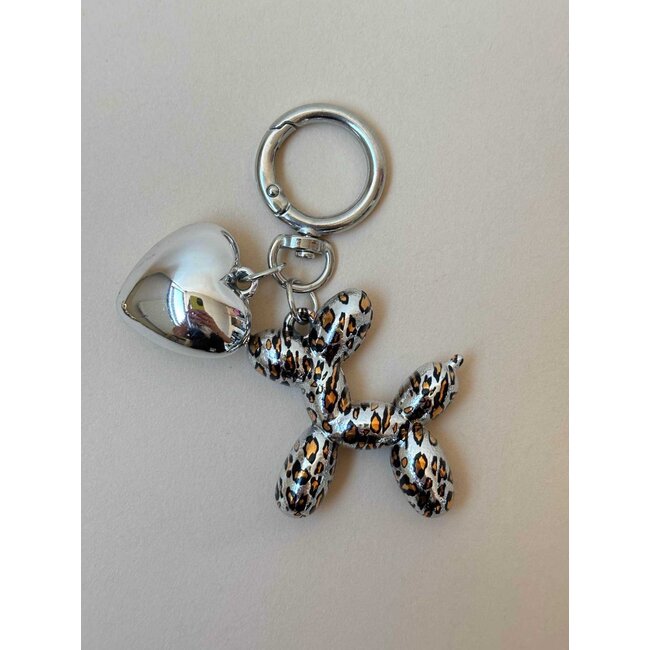 Sleutel/Tashanger - 'Balloon Dog' Zilver/Panter