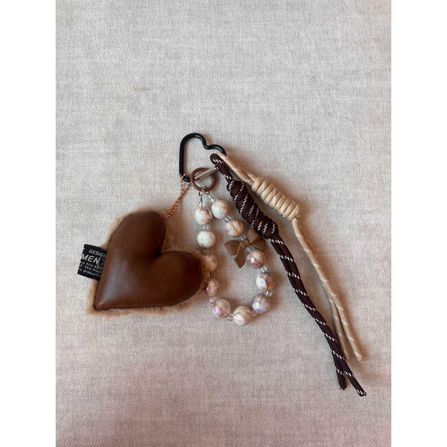 Sleutel/Tashanger - 'Pearly Heart'  Bruin
