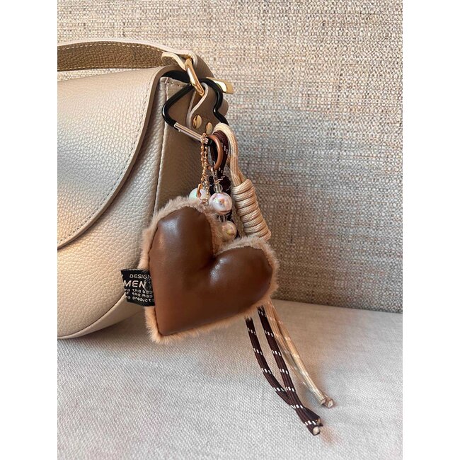 Sleutel/Tashanger - 'Pearly Heart'  Bruin