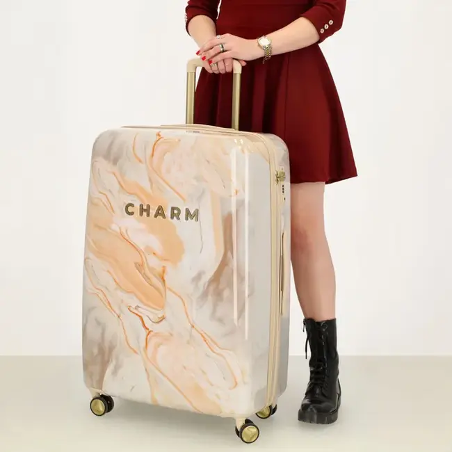 Charm London 'Travel' Large Trolley - Marmer Creme 75x47x27cm