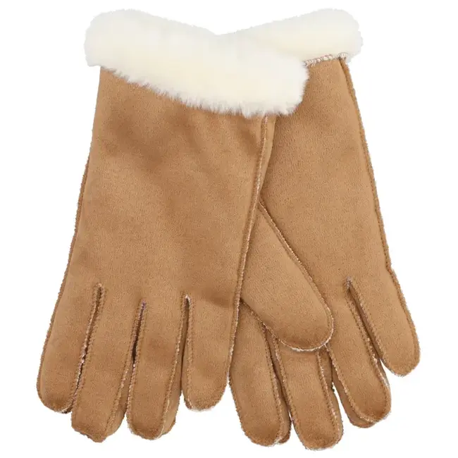 Suedine Handschoenen Cognac - Maat M