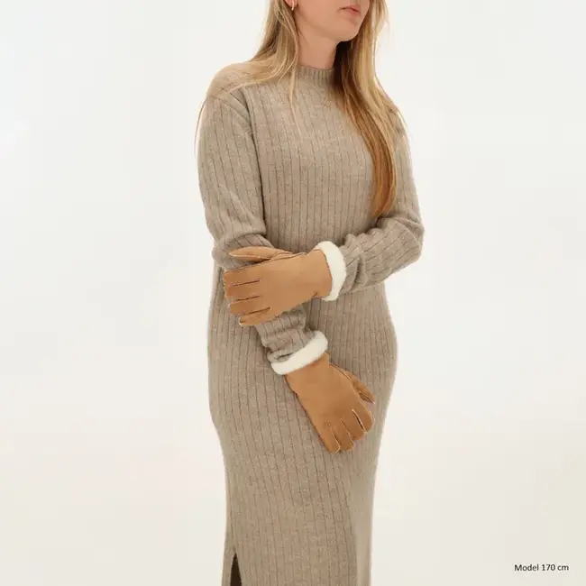 Suedine Handschoenen Cognac - Maat M