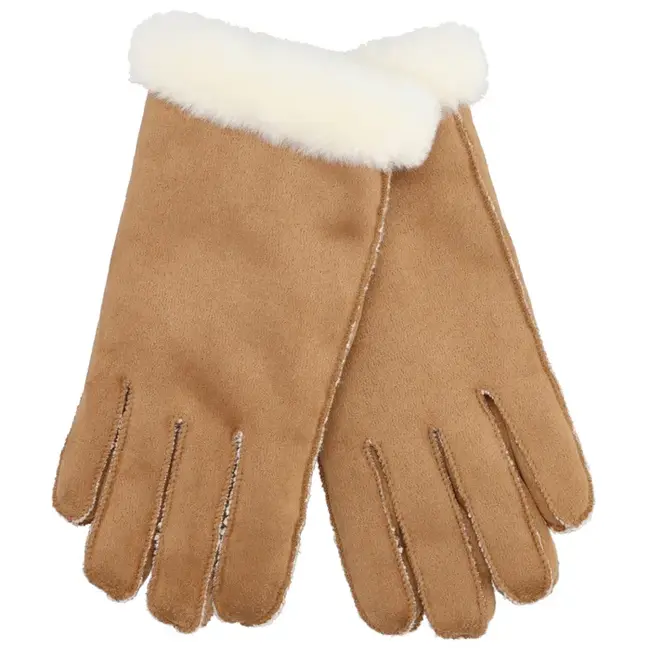 Suedine Handschoenen Cognac - Maat M