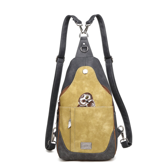Hi-di-Hi 'Wander' slingbag/backpack D.Grey/Yellow - WA04