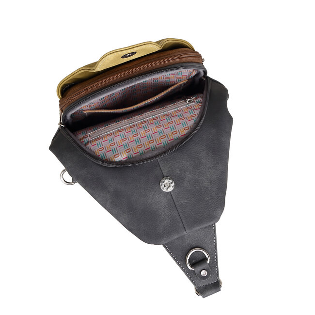 Hi-di-Hi 'Wander' slingbag/backpack D.Grey/Yellow - WA04
