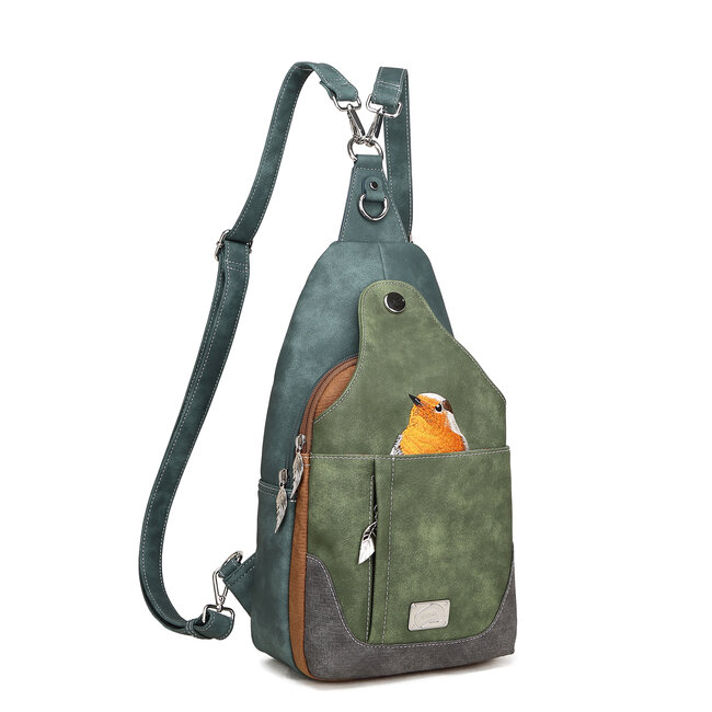 Hi-di-Hi 'Wander' slingbag/backpack D.Blue/D.Green - WA03