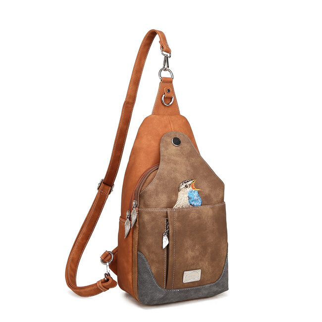 Hi-di-Hi 'Wander' slingbag/backpack Cognac/D.Brown - WA01