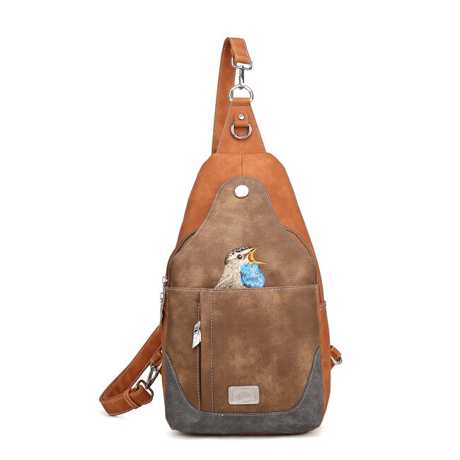 Hi-di-Hi 'Wander' slingbag/backpack Cognac/D.Brown - WA01