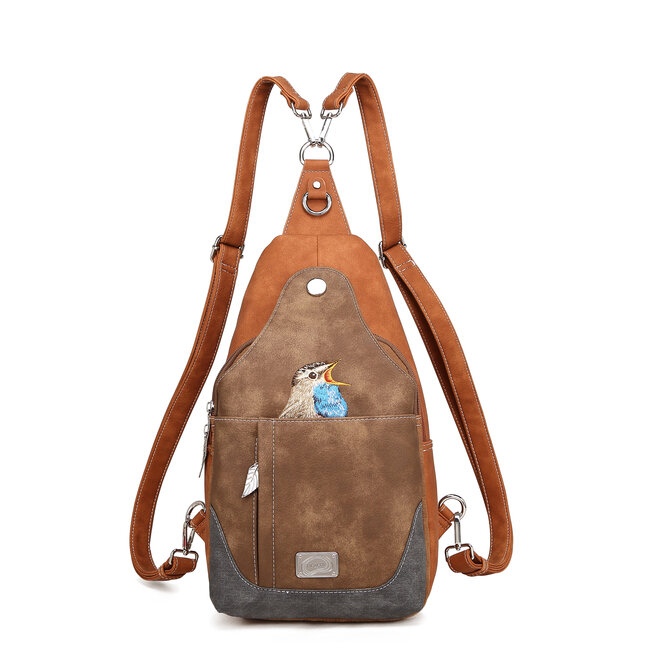 Hi-di-Hi 'Wander' slingbag/backpack Cognac/D.Brown - WA01
