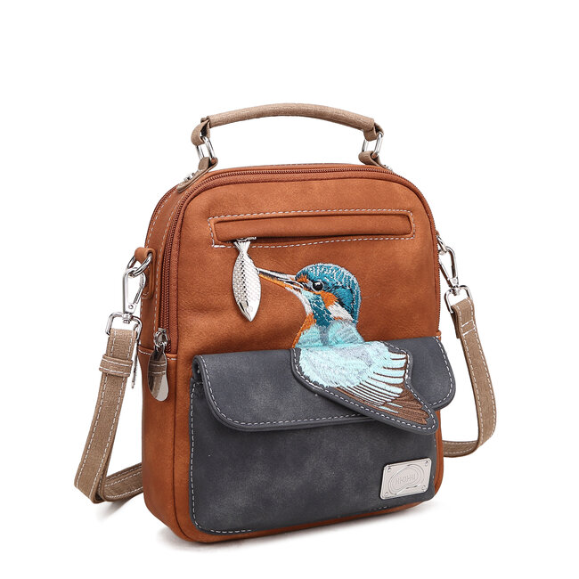 Hi-di-Hi 'Traveller' hand/shoulder bag Cognac/D.Grey - TRV13