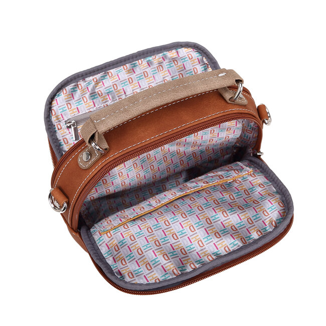 Hi-di-Hi 'Traveller' hand/shoulder bag Cognac/D.Grey - TRV13