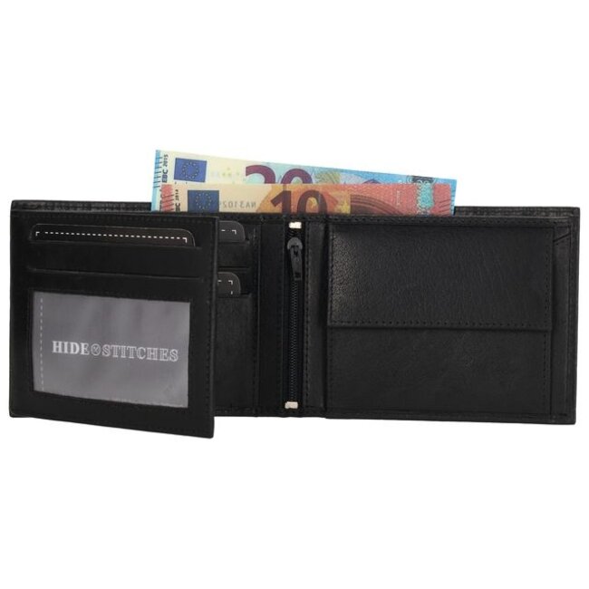Hide & Stitches Hide & Stitches Da Vinci Billfold portemonnee - Zwart