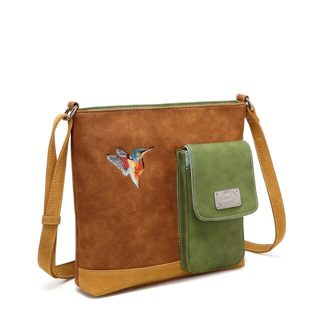 Hi-di-Hi 'Quack' Crossbody Bag Light  Cognac/Green