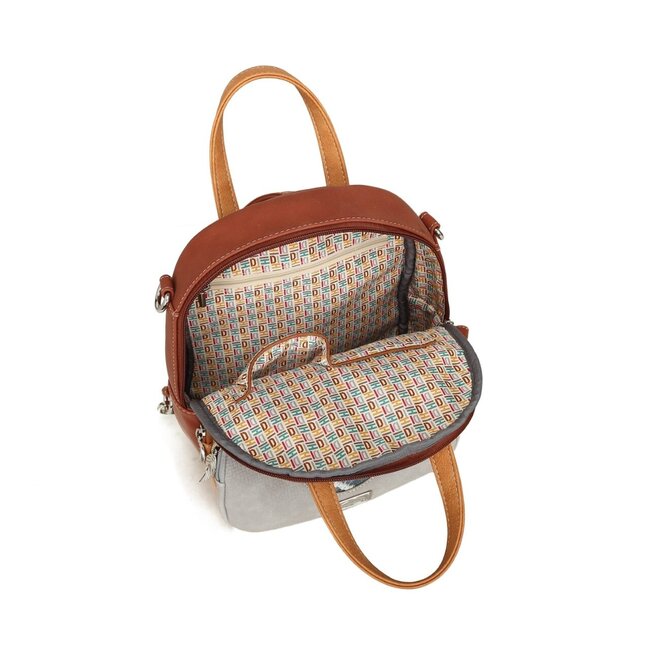 Hi-di-Hi 'Eggy' Hand/Schoudertas/Rugzak Light Grey/Orange/Red