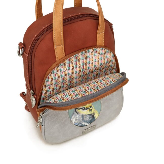 Hi-di-Hi 'Eggy' Hand/Schoudertas/Rugzak Light Grey/Orange/Red