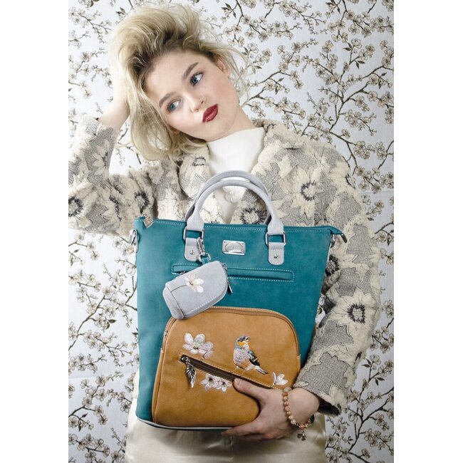 Hi-di-Hi 'Chit-Chat' Hand/Schoudertas/Shopper Petrol/Orange