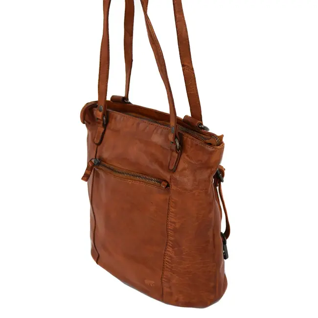 Bear Design 2 in 1 Rugzak/Schoudertas 'Sandy'  Cognac - Cow Lavato Collectie