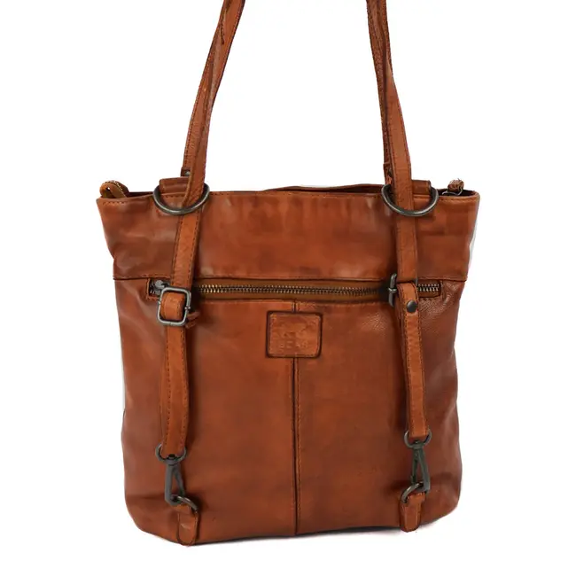 Bear Design 2 in 1 Rugzak/Schoudertas 'Sandy'  Cognac - Cow Lavato Collectie