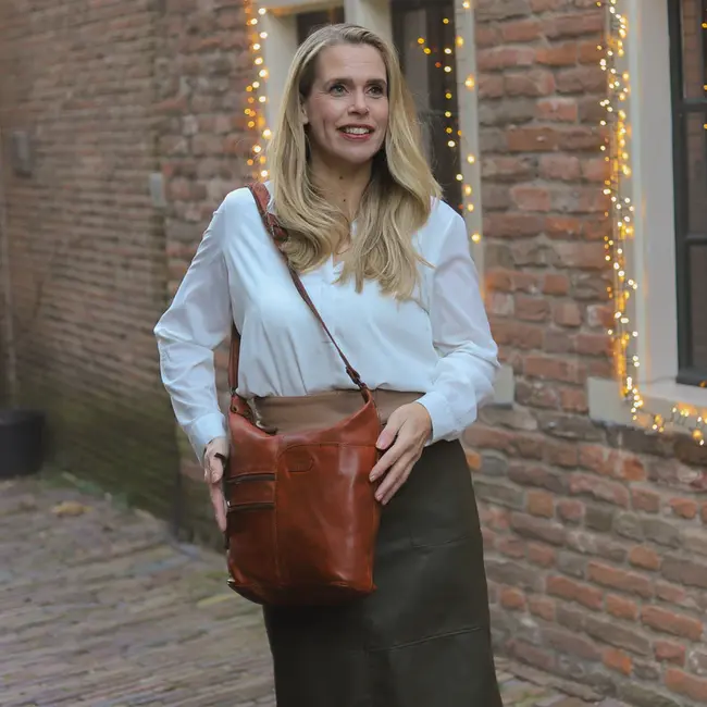Bear Design  Schoudertas 'Frieda' Cognac Cow Lavato Collectie