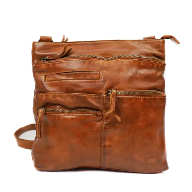 Bear Design Schoudertas 'Yara' Cognac - Cow Lavato Collectie