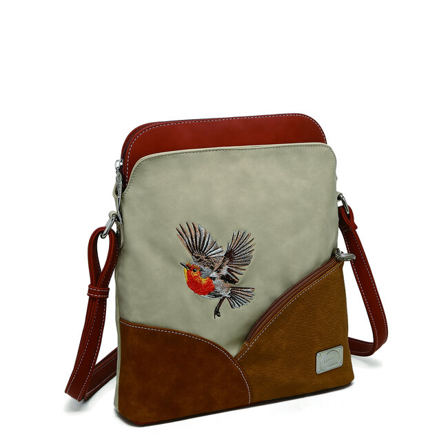 Hi-di-Hi 'Whistle' Schoudertas Beige/Red/Cognac WH05