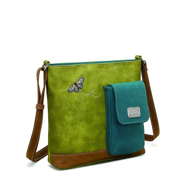 Hi-di-Hi 'Quack' Crossbody Bag L.Green/Petrol/Cognac QU07