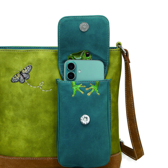 Hi-di-Hi 'Quack' Crossbody Bag L.Green/Petrol/Cognac QU07