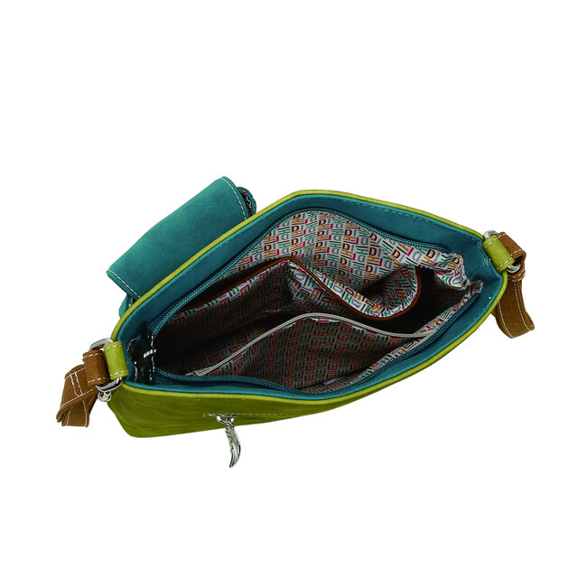 Hi-di-Hi 'Quack' Crossbody Bag L.Green/Petrol/Cognac QU07