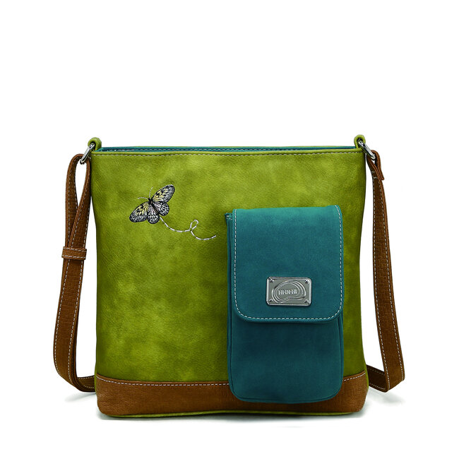 Hi-di-Hi 'Quack' Crossbody Bag L.Green/Petrol/Cognac QU07