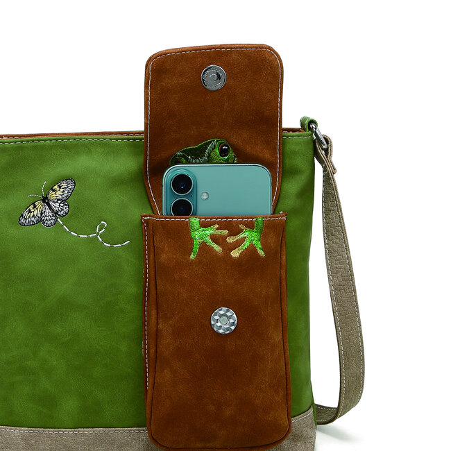 Hi-di-Hi 'Quack' Crossbody Bag Green/Cognac/Beige QU06