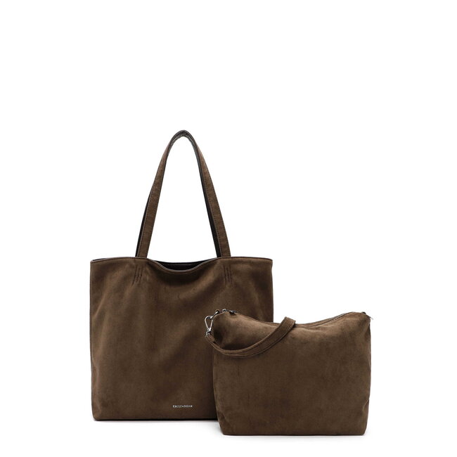 Emily & Noah Shopper 'Eva' Suede Look - Donkergroen