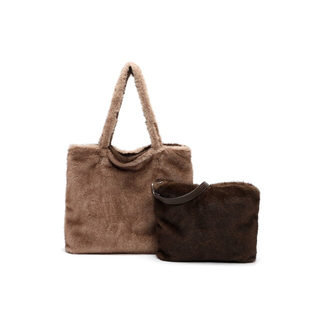 Emily & Noah Fluffy 'Eva' Bag-in-Bag - Taupe/Bruin