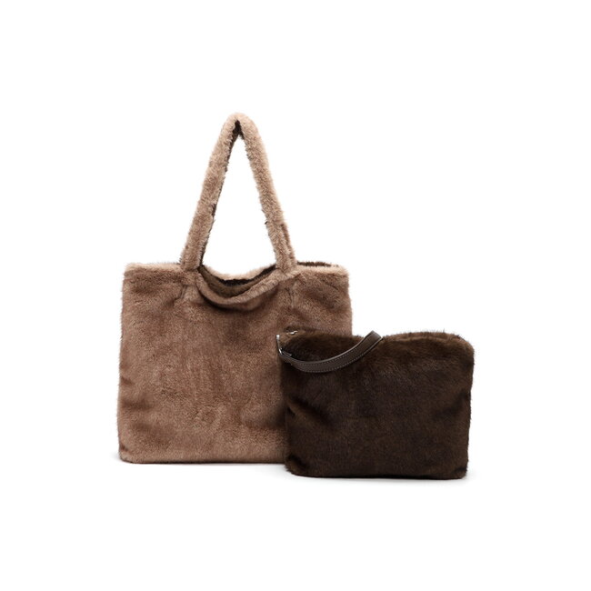 Emily & Noah Fluffy 'Eva' Bag-in-Bag - Taupe/Bruin