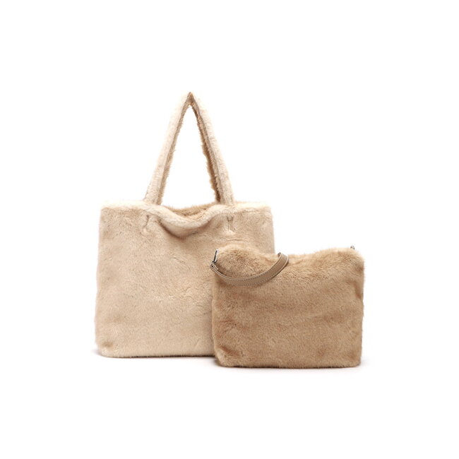 Emily & Noah Fluffy 'Eva' Bag-in-Bag - Taupe/Beige