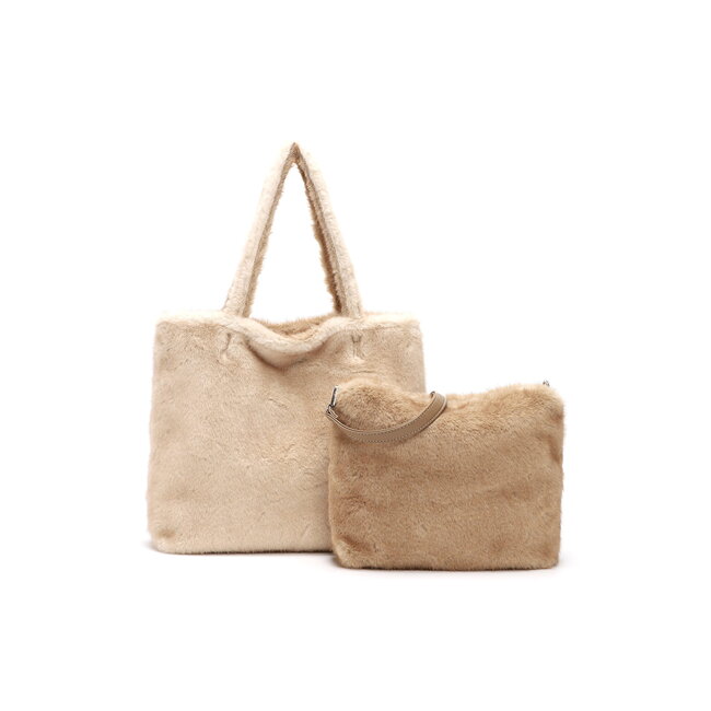 Emily & Noah Fluffy 'Eva' Bag-in-Bag - Taupe/Beige