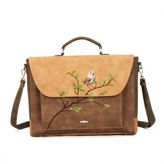 Hi-di-Hi 'Busy Bird' Laptoptas 16 inch Bruin/Beige