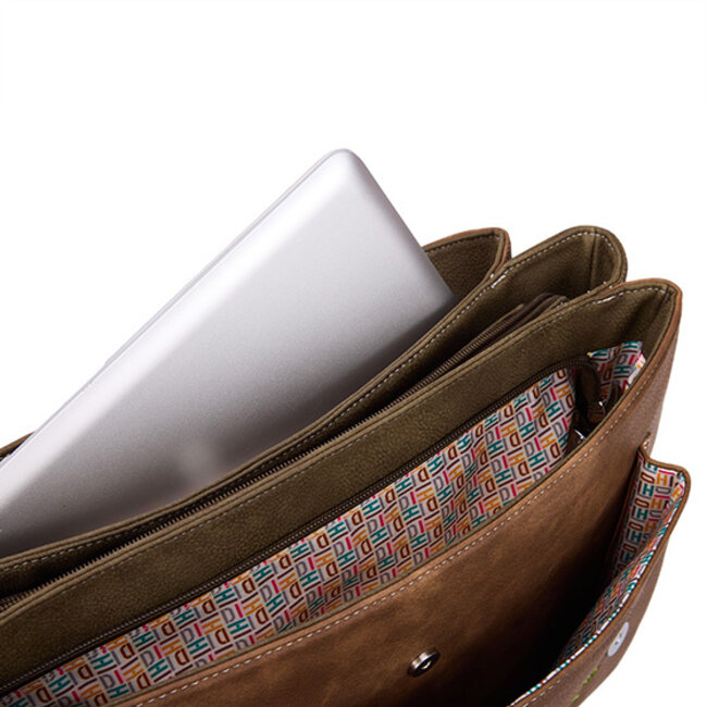 Hi-di-Hi 'Busy Bird' Laptoptas 16 inch Bruin/Beige