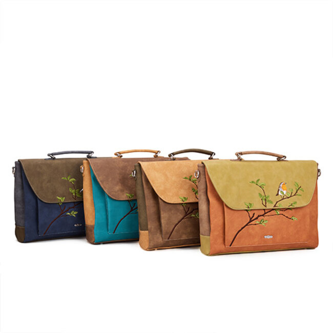 Hi-di-Hi 'Busy Bird' Laptoptas 16 inch Teal/Bruin