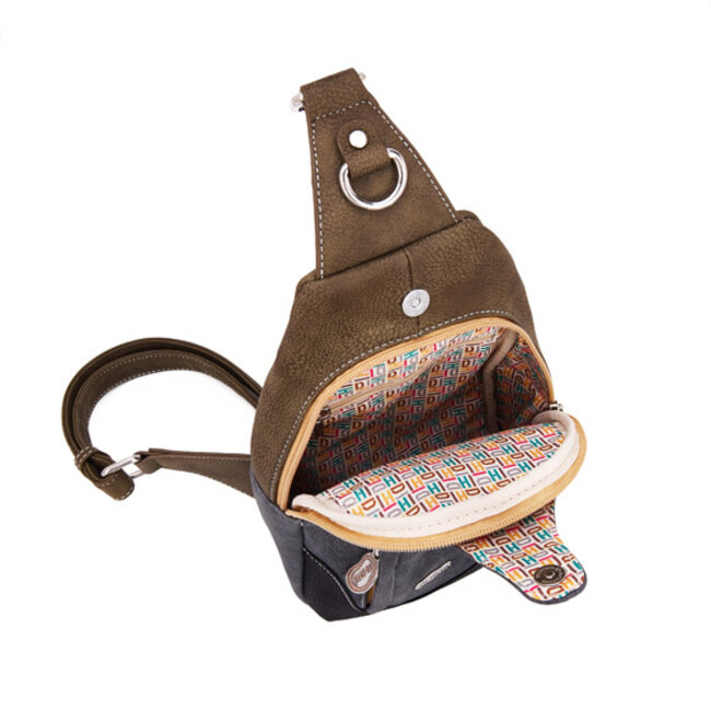 Hi-di-Hi 'Carol'  Rugzak/Sling-bag Groen/Beige/Grijs