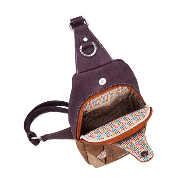Hi-di-Hi 'Carol' Rugzak/Sling-bag Paars/Oranje/Bruin