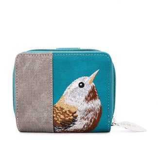 Hi-di-Hi 'Little Magpie' Portemonnee met Winterkoninkje- Teal