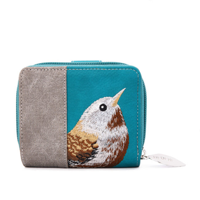 Hi-di-Hi 'Little Magpie' Portemonnee met Winterkoninkje- Teal