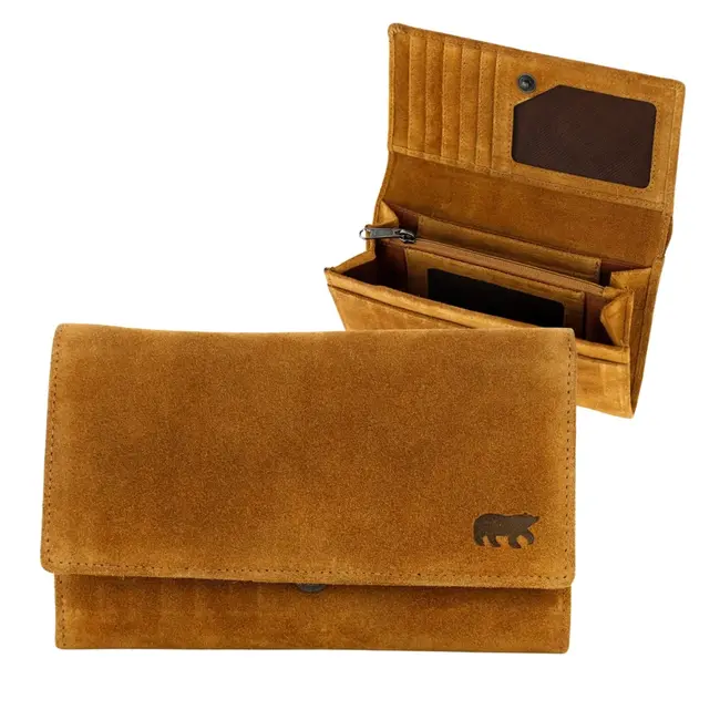 Bear Design Suède Overslag Portemonnee 'Sweety XL' Cognac