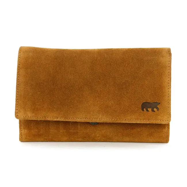 Bear Design Suède Overslag Portemonnee 'Sweety XL' Cognac