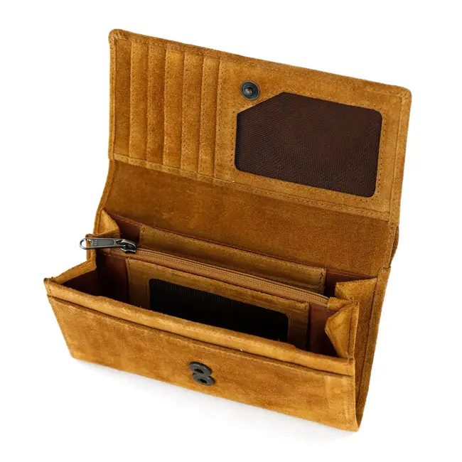 Bear Design Suède Overslag Portemonnee 'Sweety XL' Cognac