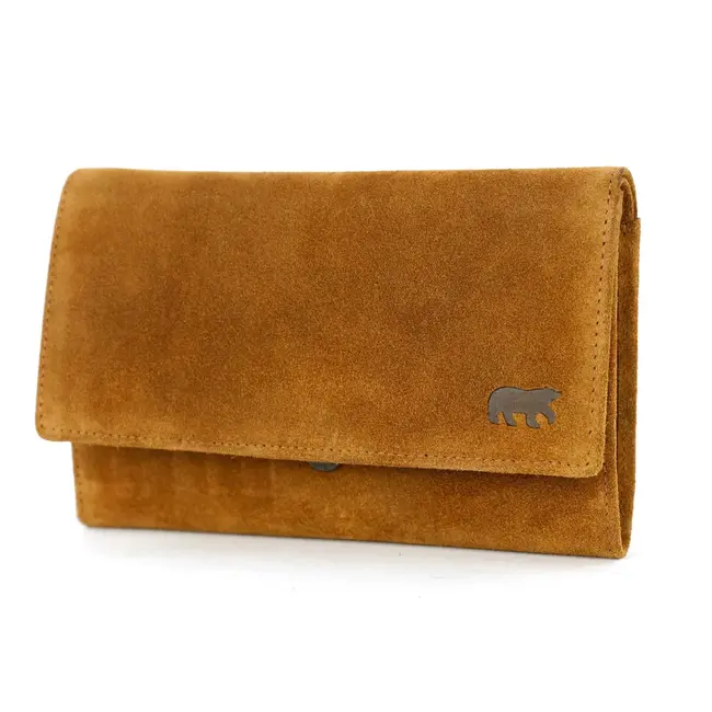 Bear Design Suède Overslag Portemonnee 'Sweety XL' Cognac