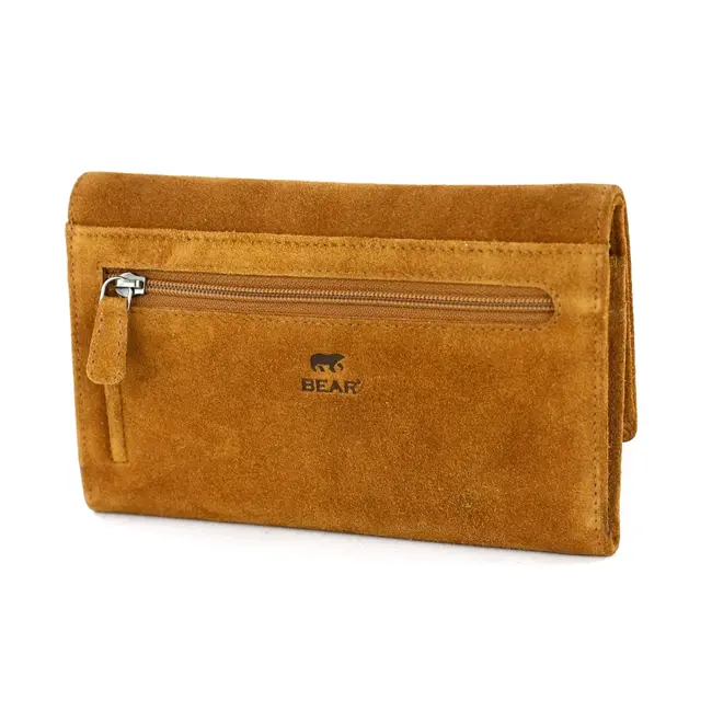 Bear Design Suède Overslag Portemonnee 'Sweety XL' Cognac