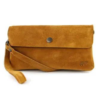 Bear Design Suède Clutch/Mini schoudertasje 'Lydia' Cognac